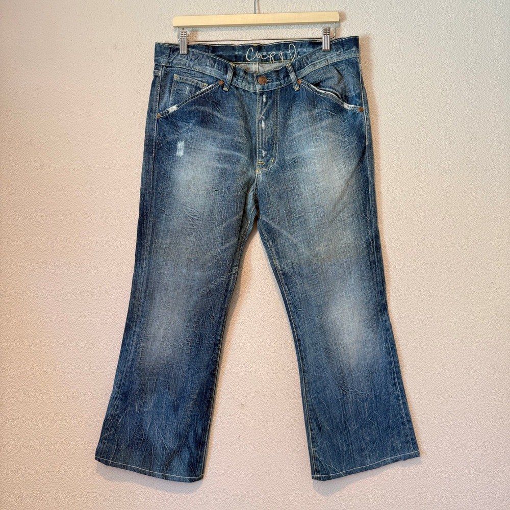 Chip and Pepper Bobby Baby Mens Blue Distressed Straight Leg Jeans Size 33 USA